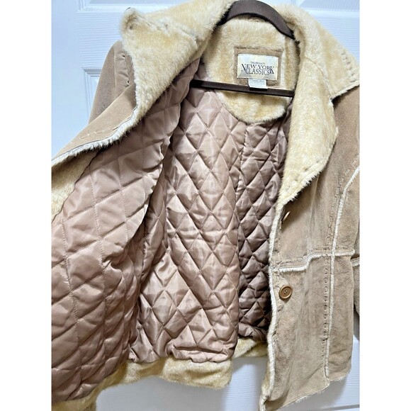 Vintage Women's Suede Leather Coat Jacket L Western Fur New York Classics Brown - Picture 7 of 16